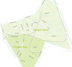 Der Stadtteil Düsseldorf Flingern - Karte mit Aufteilung