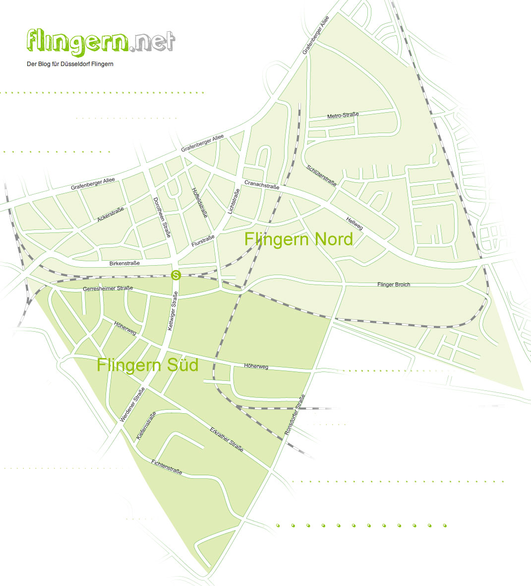 Der Stadtteil Dusseldorf Flingern Karte Mit Aufteilung